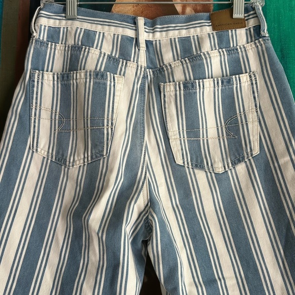 American Eagle Outfitters Blue and White Striped Straight Leg Jeans Size 4 - Picture 8 of 16